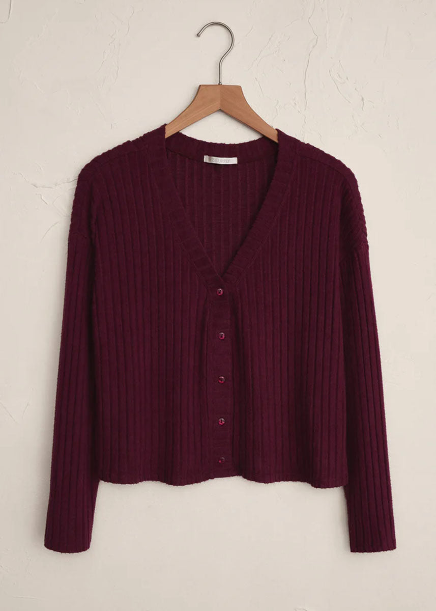 Mara Rib Cardigan - Merlot