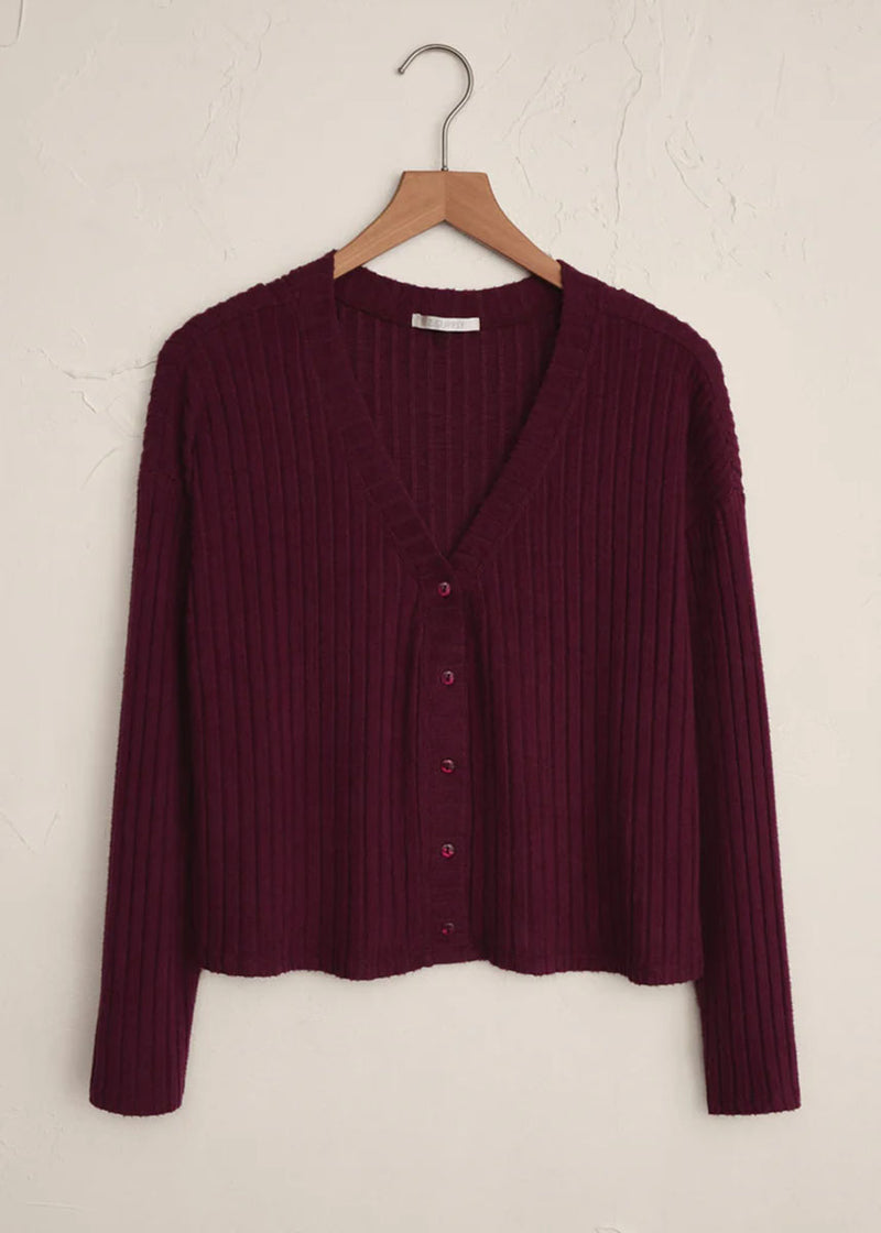 Mara Rib Cardigan - Merlot