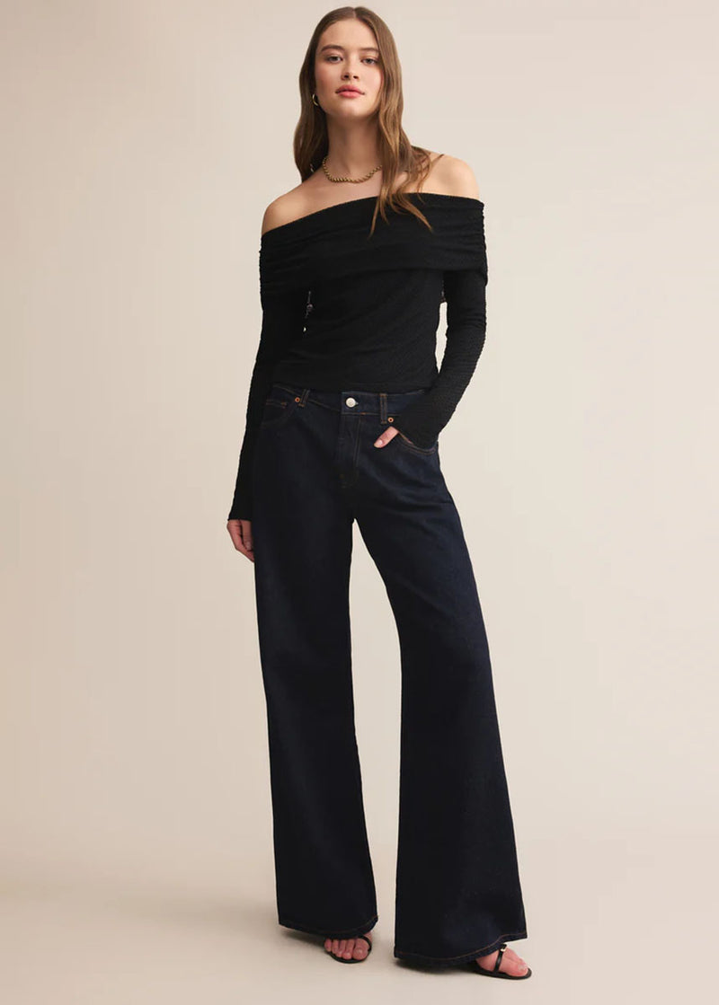 Whimsy Off-Shoulder Mesh Top - Black