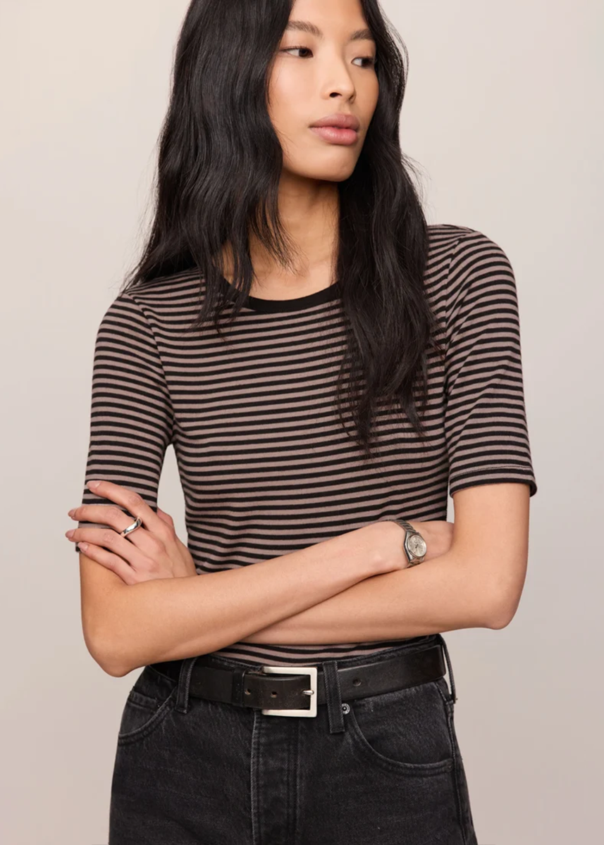 Freida Striped Tee - Wild Mushroom