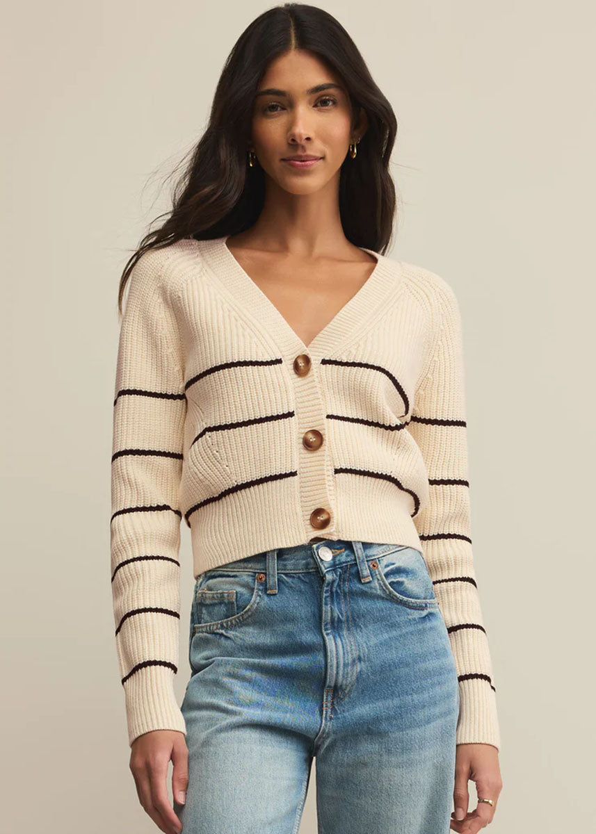 Stefi Stripe Cardigan - Sea Salt