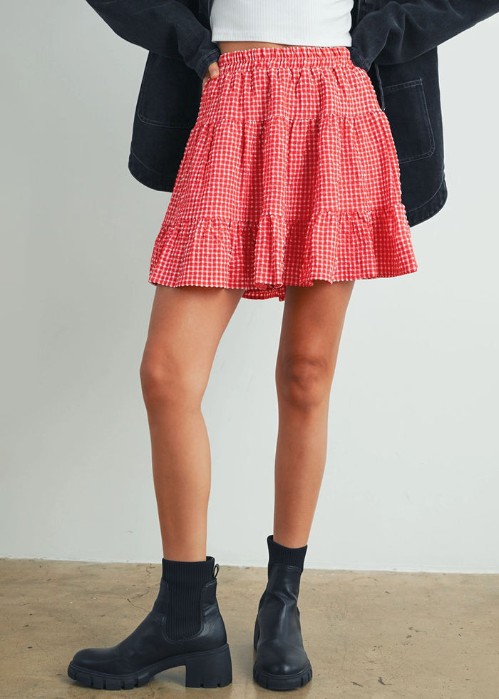 Collins High-Waist Tiered Check Skirt