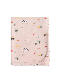 Farm Reversible Baby Blanket - Tan