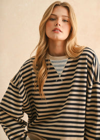 Freya Striped Knit Pullover - Brown & Navy