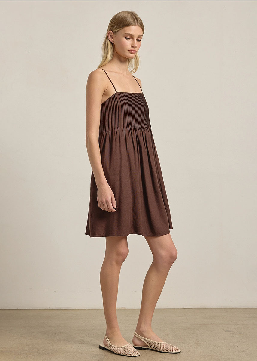 Maryanne Smocked Bodice Cami Mini Dress - Brown