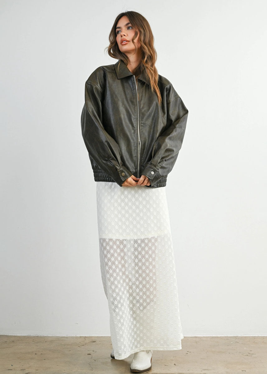 Delia Faux Leather Zip Jacket - Dark Olive