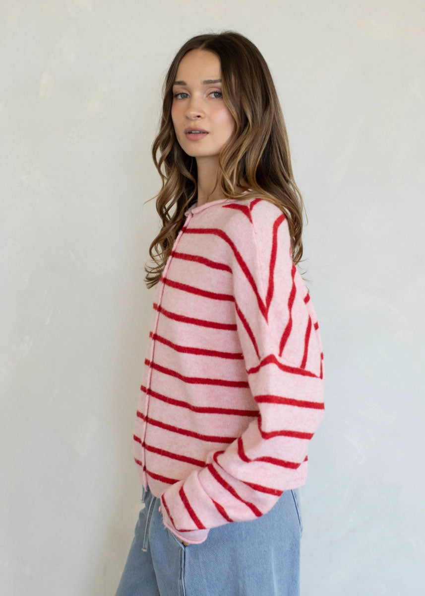 Piper Cabana Striped Cardigan - Light Pink