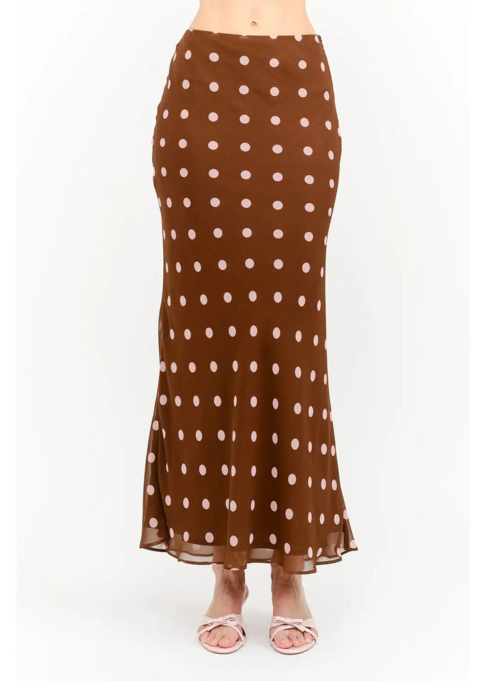 Kalila Polka Dot Maxi Skirt - Brown