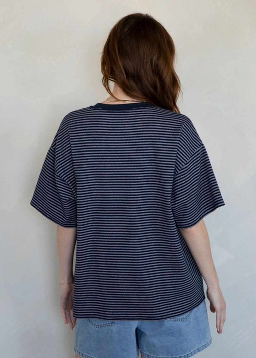 Denver Striped Oversized Tee - Navy