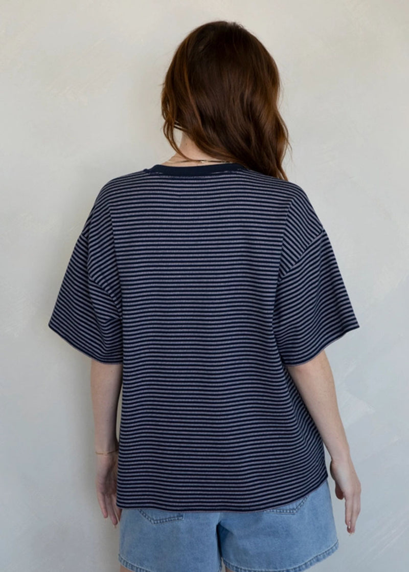 Denver Striped Oversized Tee - Navy