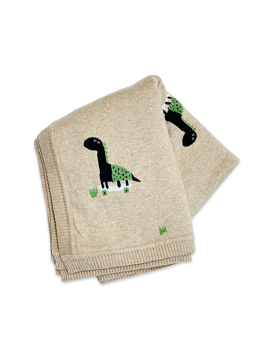 Organic Jacquard Sweater Knit Baby Blanket - Skater Dino