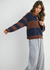 Myla Collared Sweater - Brown & Navy