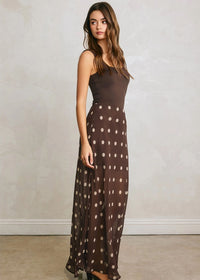 Frannie Polka Dot Chiffon Maxi Skirt - Chocolate Cream
