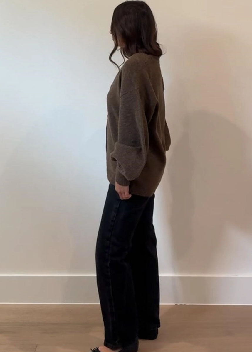 Fawn Puff Sleeve Cardigan - Wood