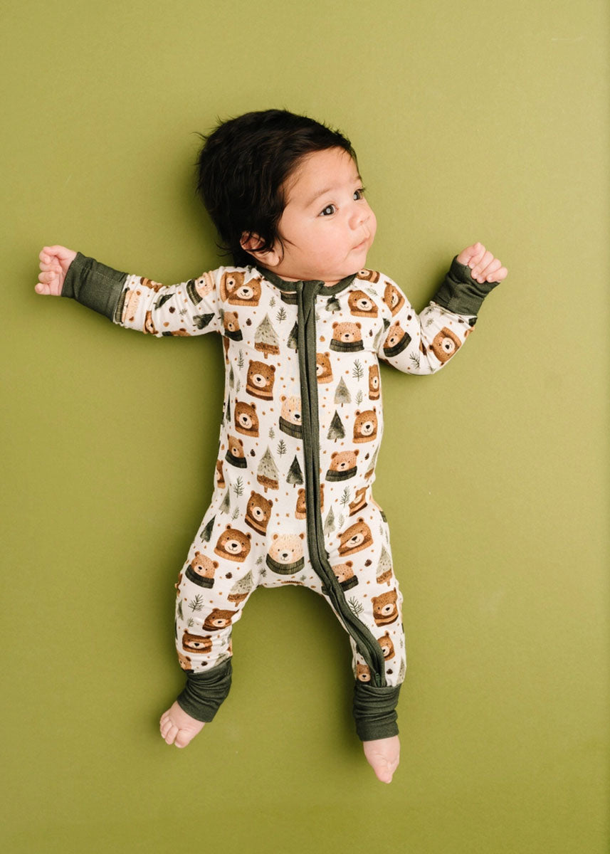 Bamboo Fold-Over Zipper Footie - Winter Bears