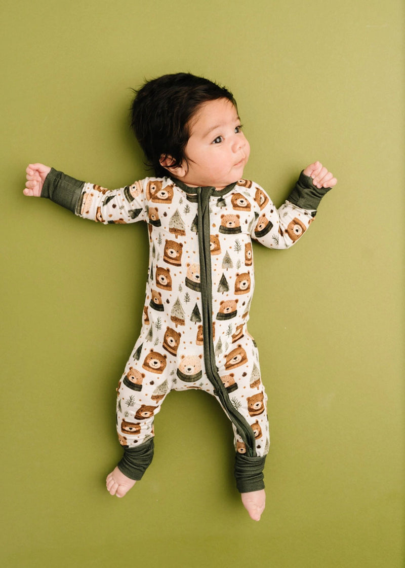 Bamboo Fold-Over Zipper Footie - Winter Bears