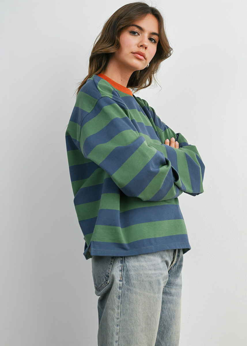 Arlo Striped Contrast Top - Blue & Green