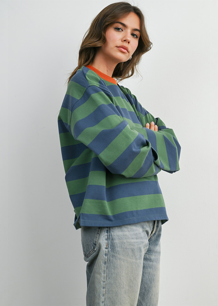 Arlo Striped Contrast Top - Blue & Green