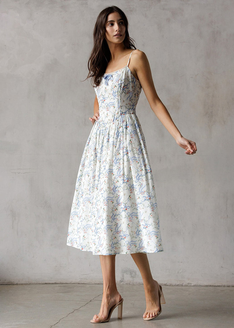 Mary Grace Floral Midi Dress - White Multi