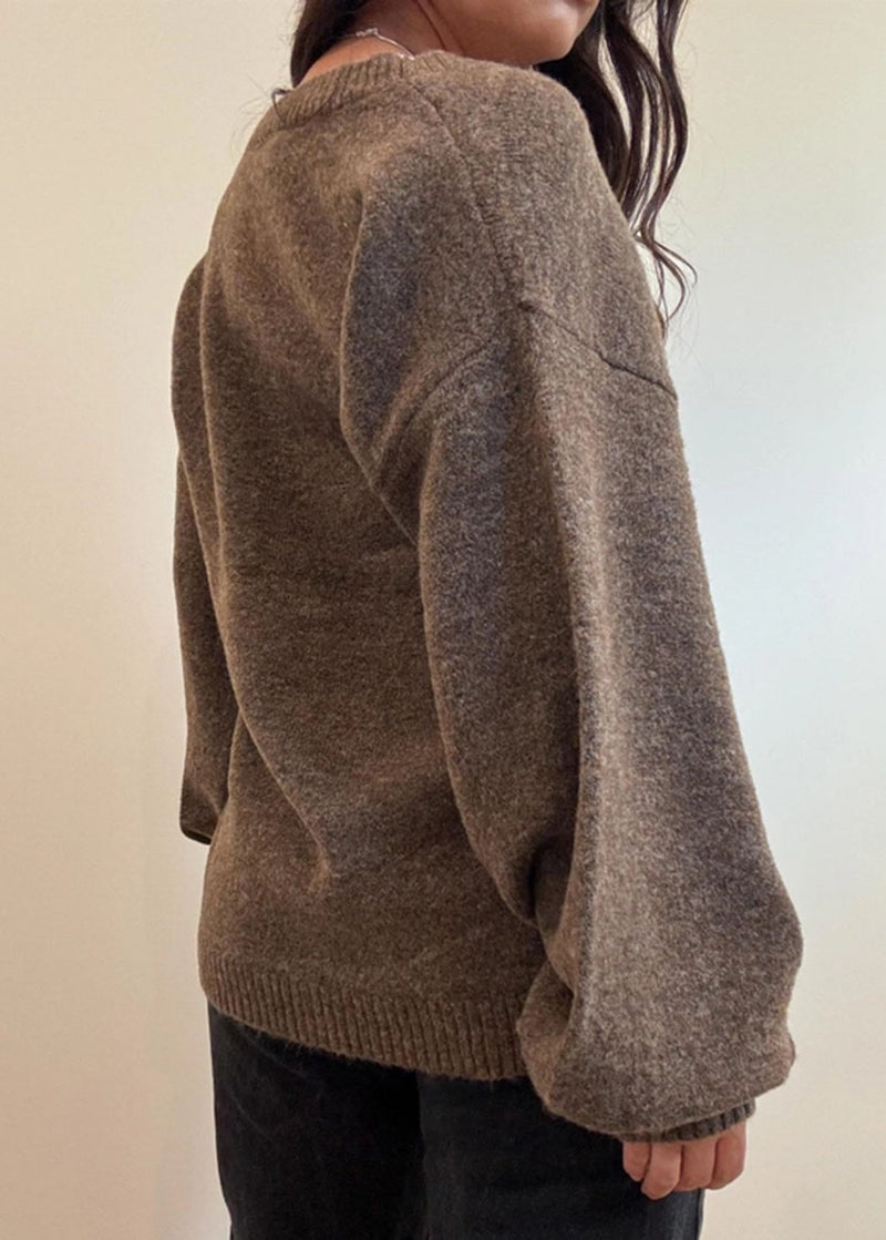 Fawn Puff Sleeve Cardigan - Wood
