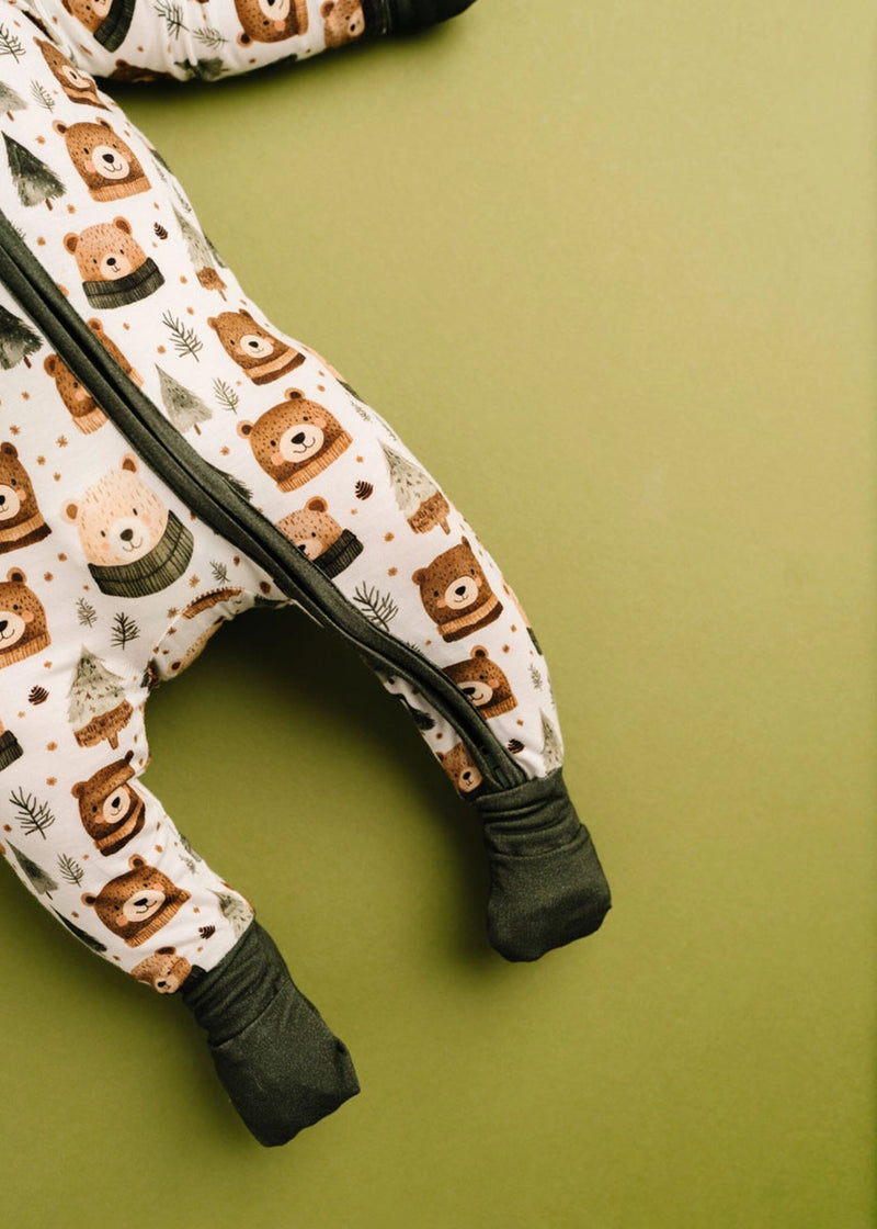 Bamboo Fold-Over Zipper Footie - Winter Bears