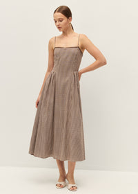 Adira Midi Dress - Brown Gingham