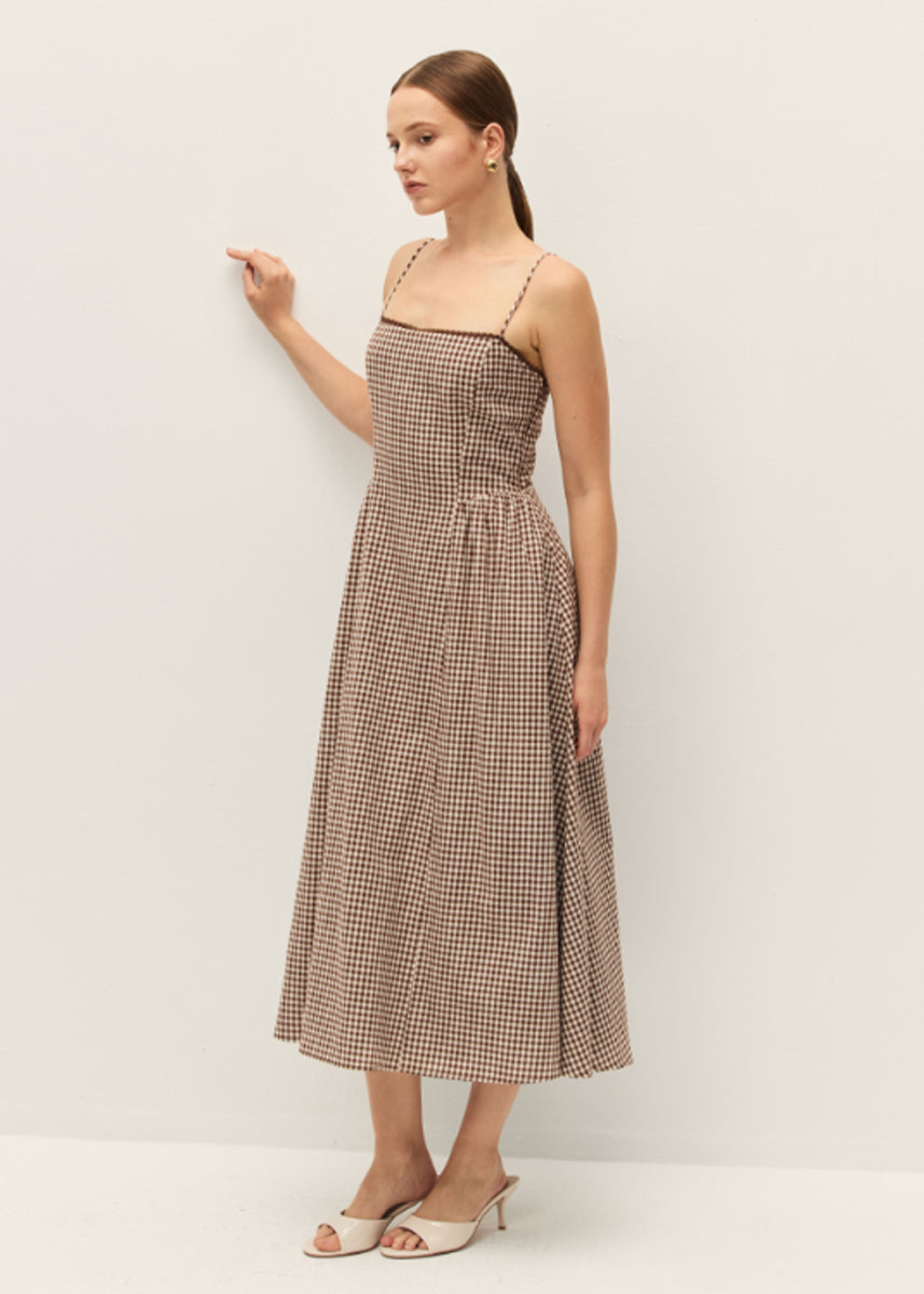 Adira Midi Dress - Brown Gingham