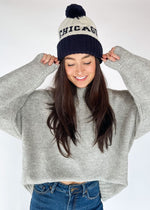 Adult Mad Hatter Two-Tone Chicago Pom Beanie - Navy