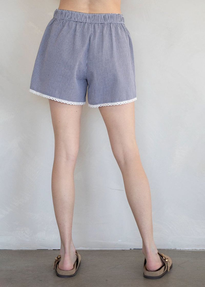 May Lace Gingham Boxer Shorts - Ivory & Black