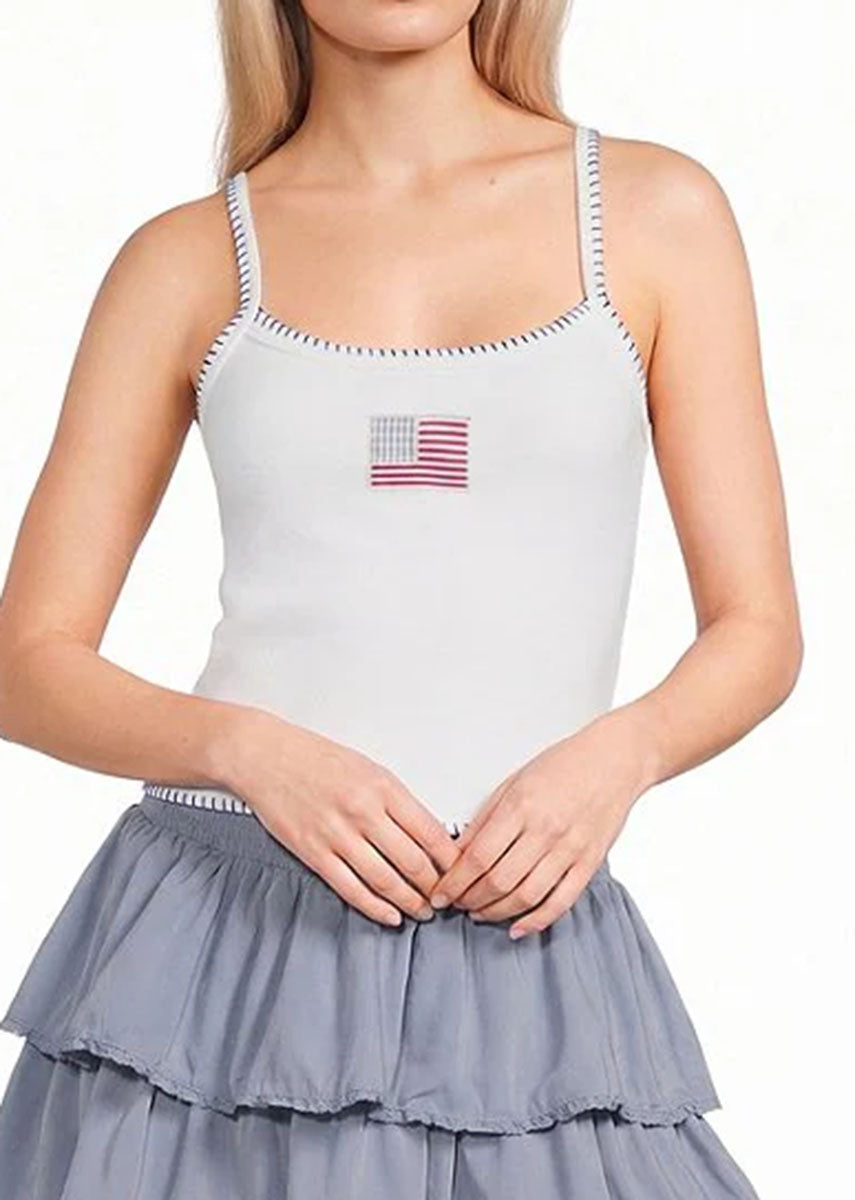 Amelia Flag Whipstitch Tank - White