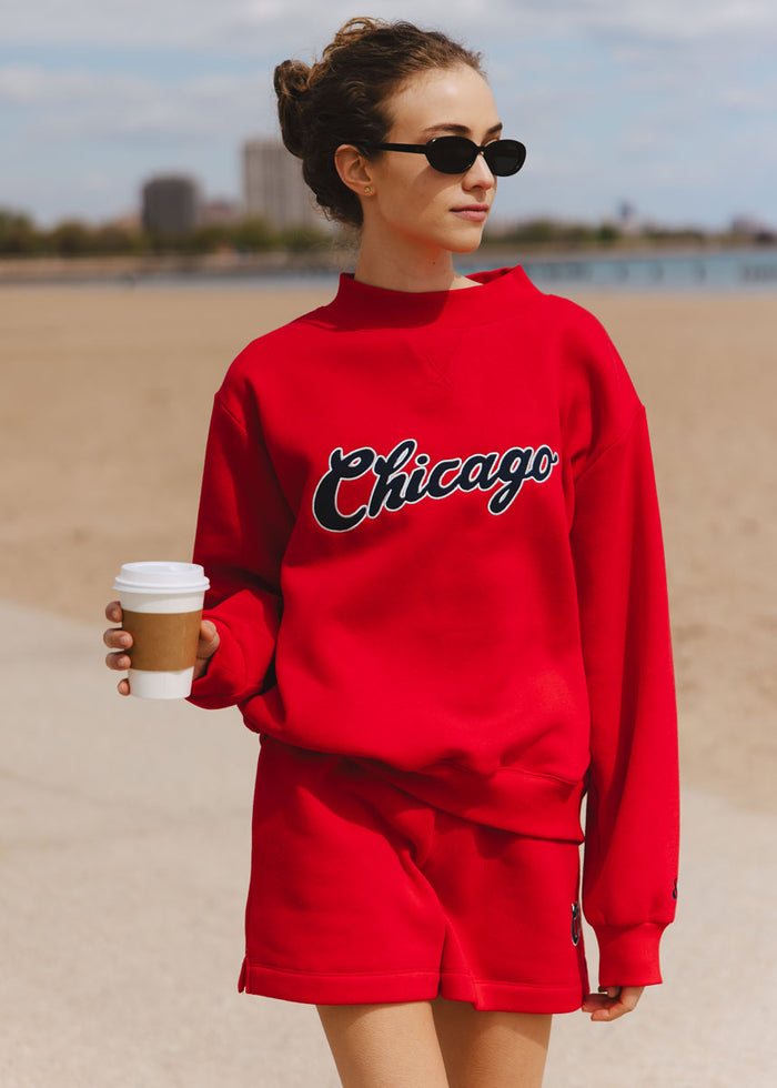 Chicago Script Mock Neck Sweatshirt - Red