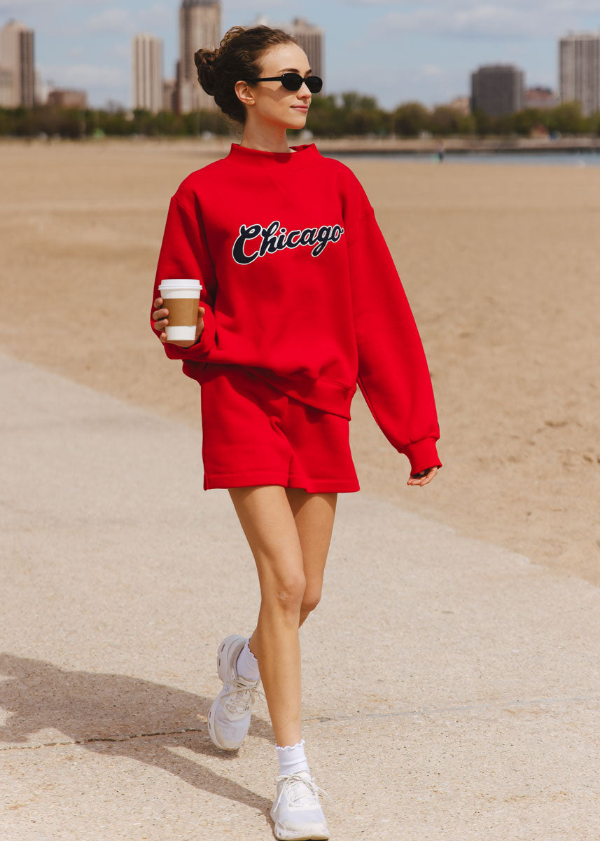 Chicago Script Mock Neck Sweatshirt - Red