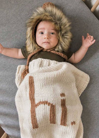 Hi. Hand Knit Blanket - Pecan