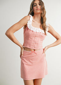 Dylan Gingham Mini Skirt - Orange Red & Ivory
