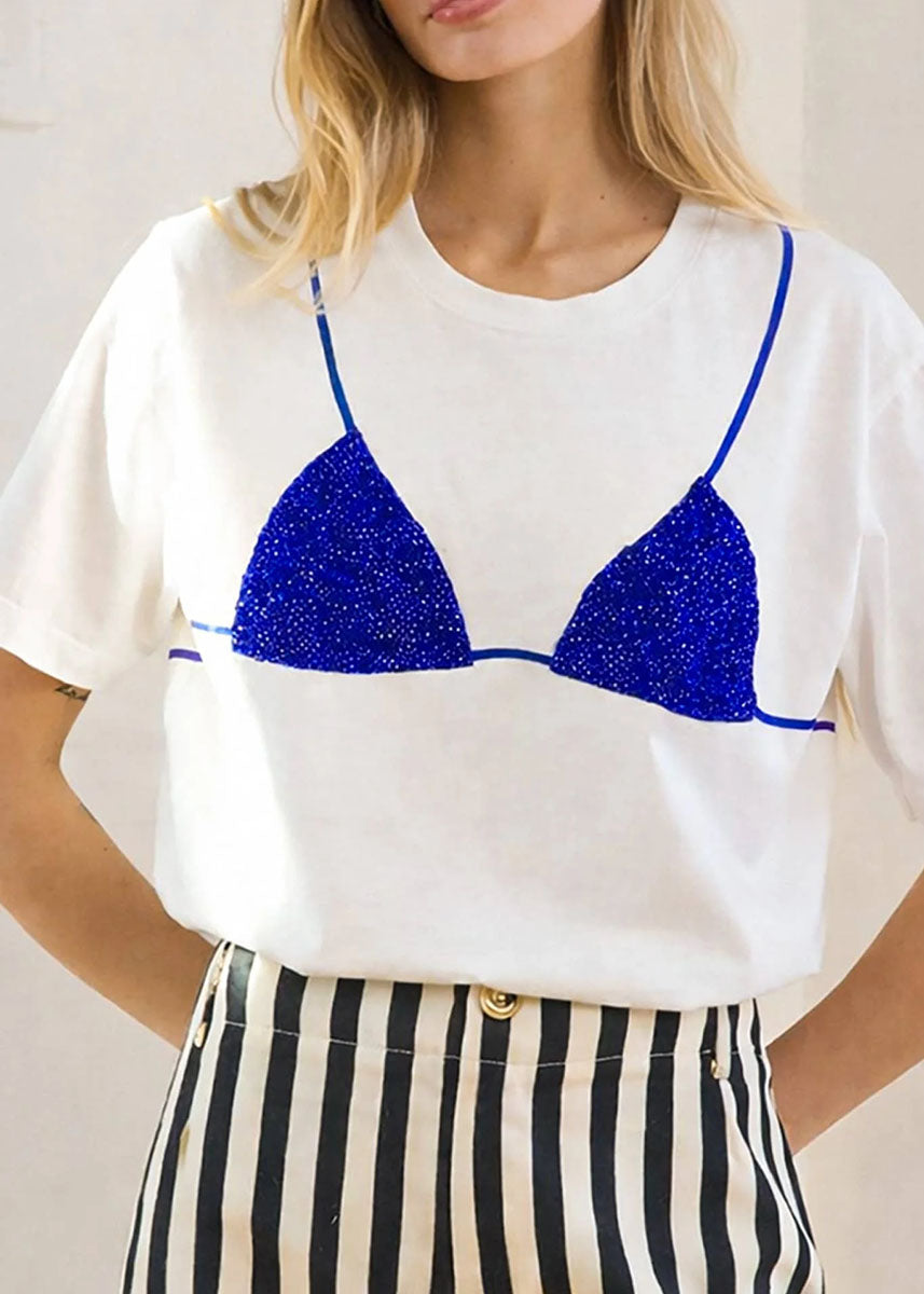 Caviar Bikini Graphic Tee - White & Blue