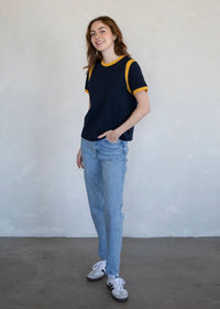 Aly Contrast Tee - Navy
