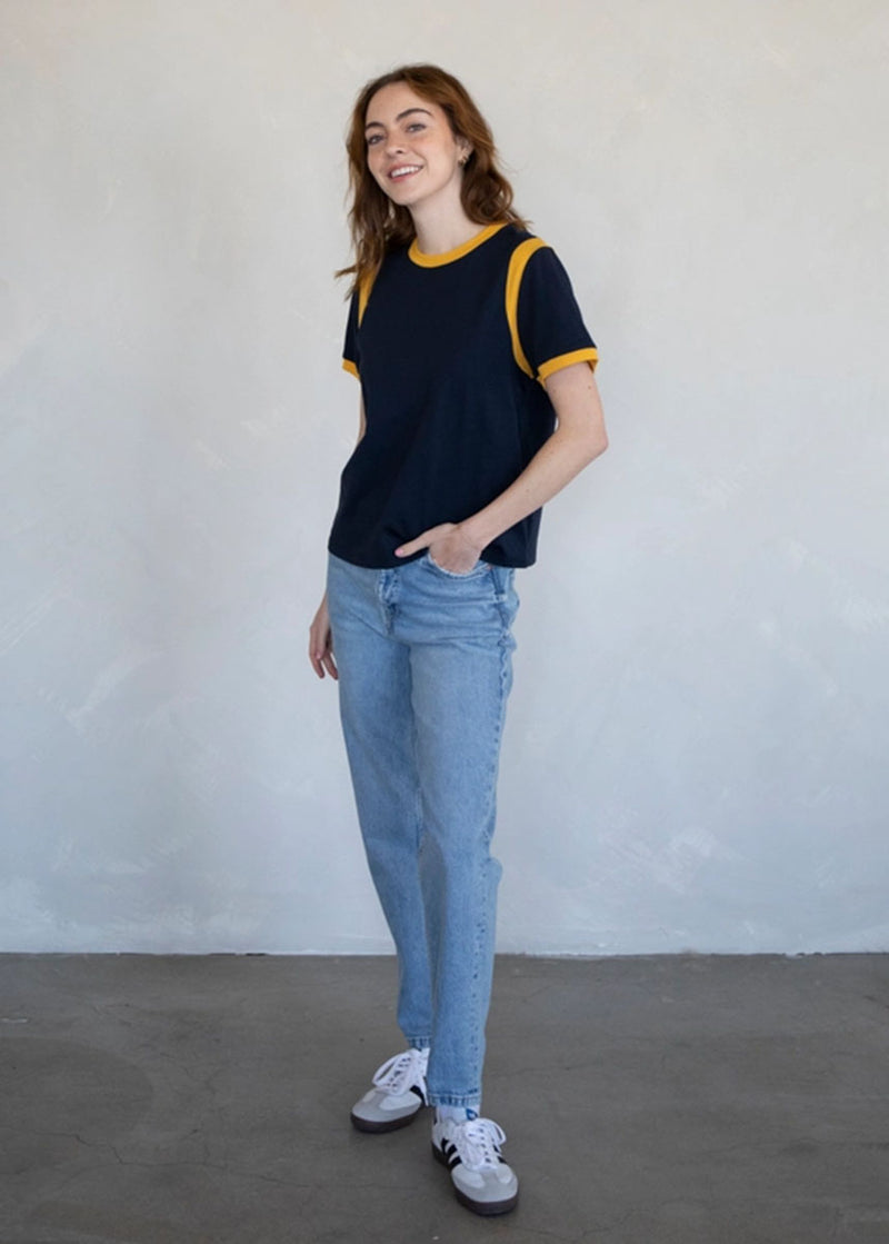 Aly Contrast Tee - Navy