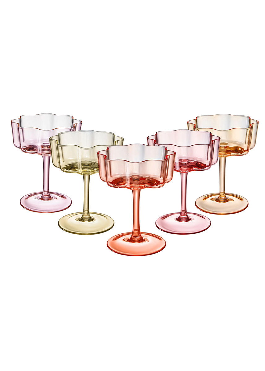 Bright Flower Wave Coupe Cocktail Glass