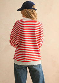 Freya Striped Knit Pullover - Red & Heather Grey