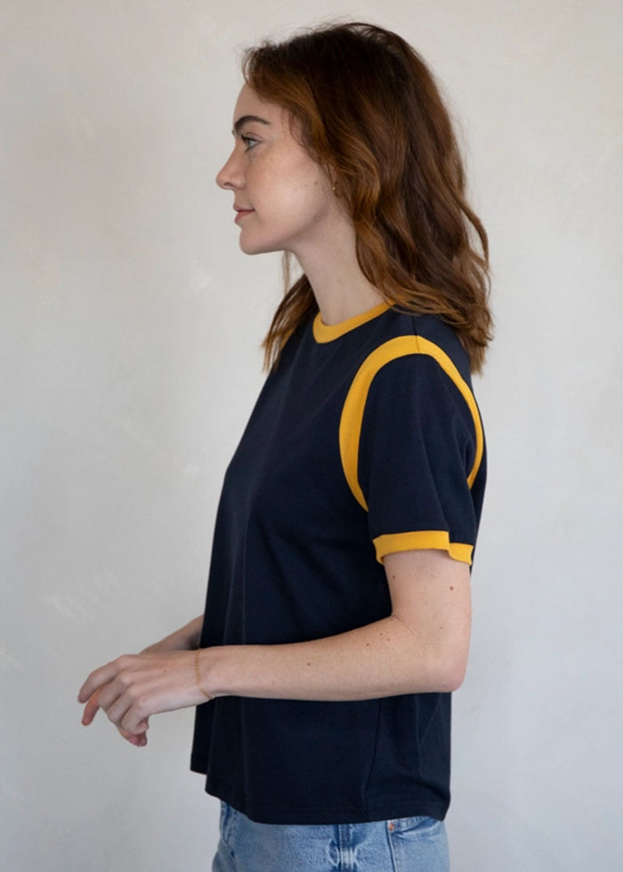 Aly Contrast Tee - Navy