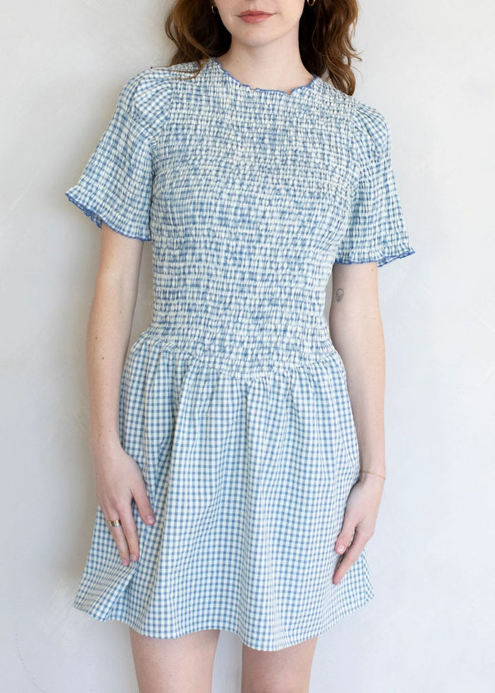 Bristol Smocked Gingham Mini Dress - Natural & Blue