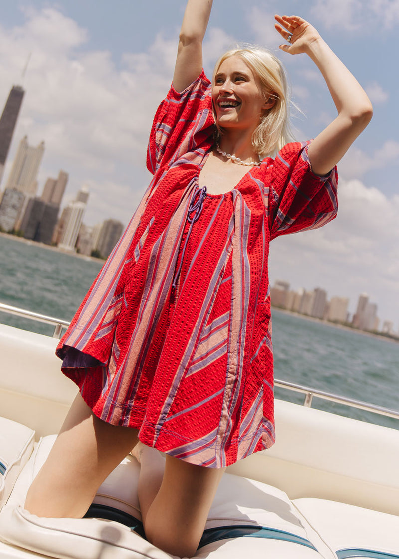 Bop Around Romper - Seaside Stripe Red Combo