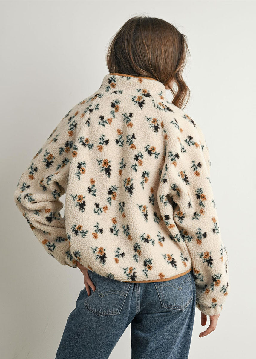 Willow Floral Fleece Jacket - Cream & Khaki