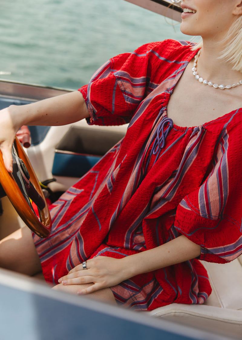 Bop Around Romper - Seaside Stripe Red Combo