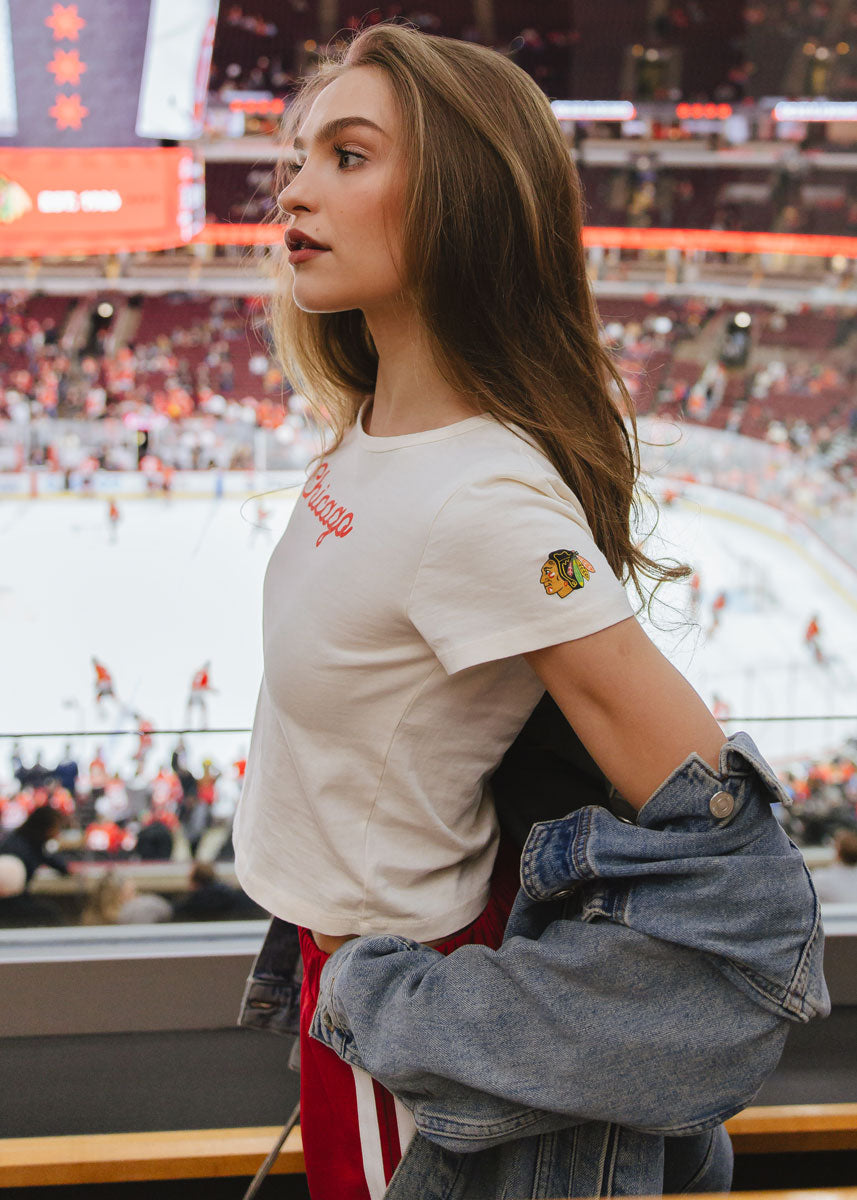 Blackhawks Script Baby Tee - Cream