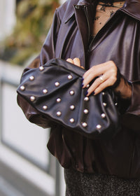 Studded Dumpling Clutch - Black