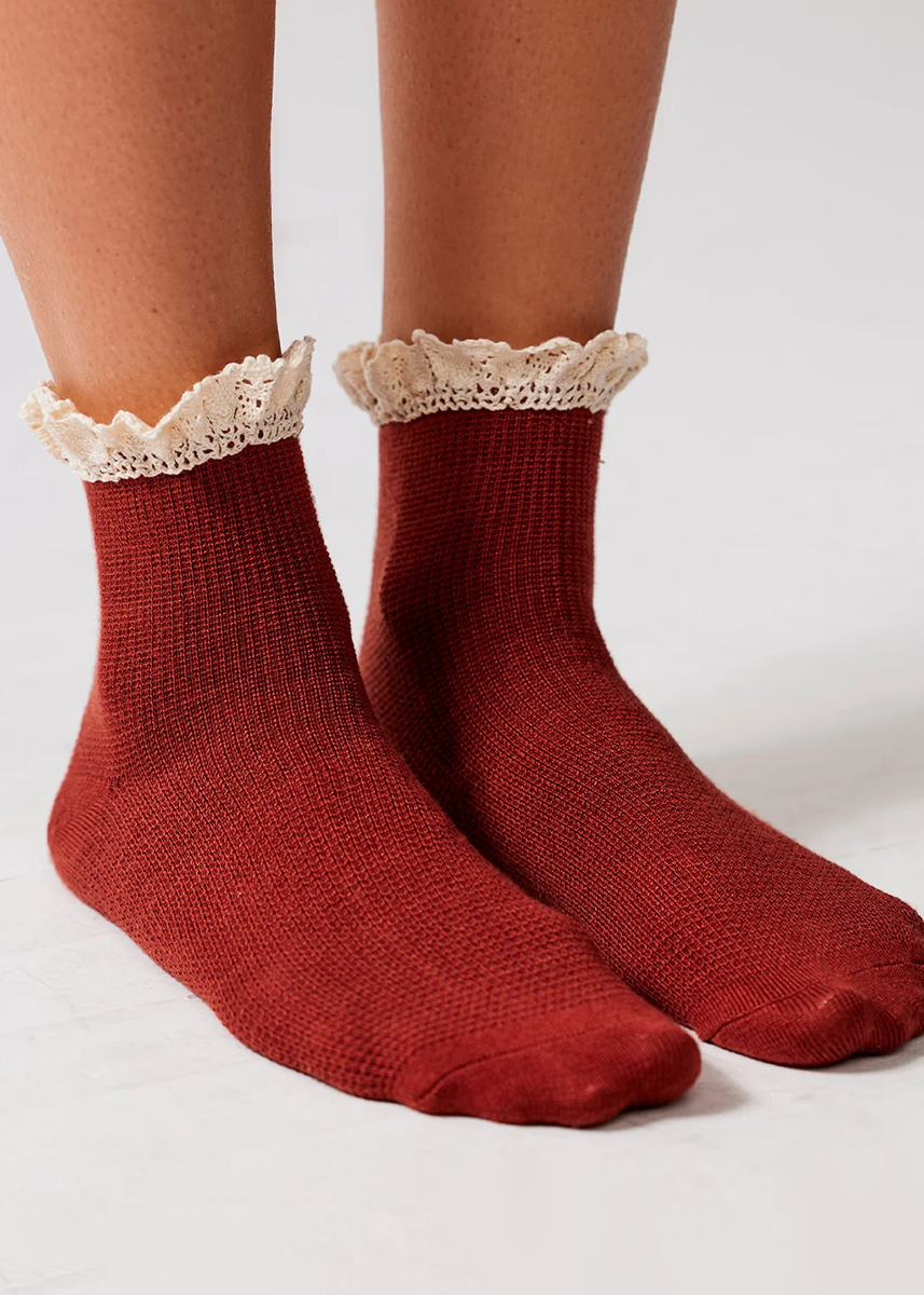 Beloved Waffle Knit Ankle Sock - Cedar