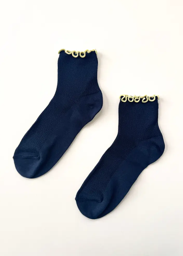 Petite Ruffled Modal Socks - Navy & Butter