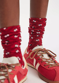 Floral Jacquard Trouser Socks - Red