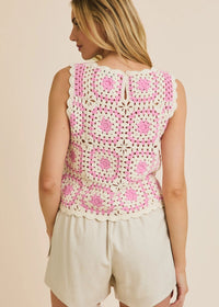 Jenny Crochet Tank - White & Pink